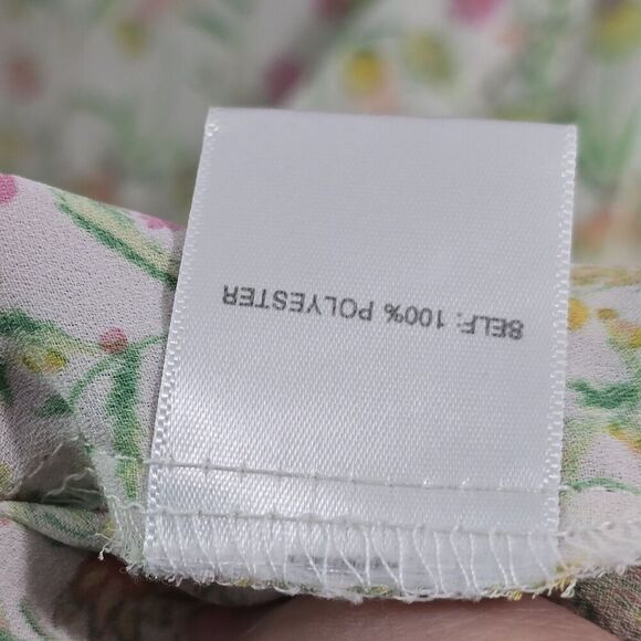 Rose + Olive Shirt Womens 1X White Green Pink Blouse Popover Flowy Ditzy Floral - Picture 10 of 12